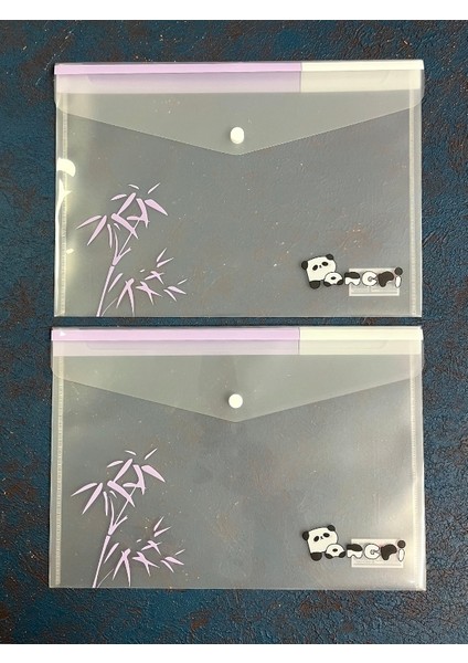 2’li Şeffaf Tek Bölmeli Panda Desenli Çıtçıtlı Mor A4 Dosya/belge Dosyası/düzenleyici Klasör