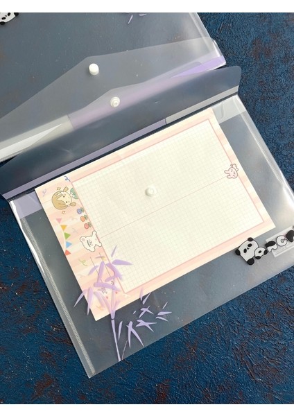 2’li Şeffaf Tek Bölmeli Panda Desenli Çıtçıtlı Mor A4 Dosya/belge Dosyası/düzenleyici Klasör fiyatları