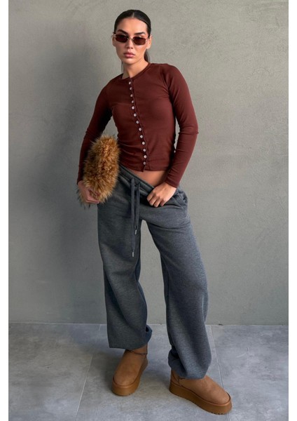 Antrasit Geniş Paça Rahat Kalıp Lastikli Eşofman Altı MG2581 modelleri