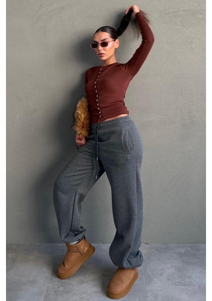 Antrasit Geniş Paça Rahat Kalıp Lastikli Eşofman Altı MG2581 fırsatları