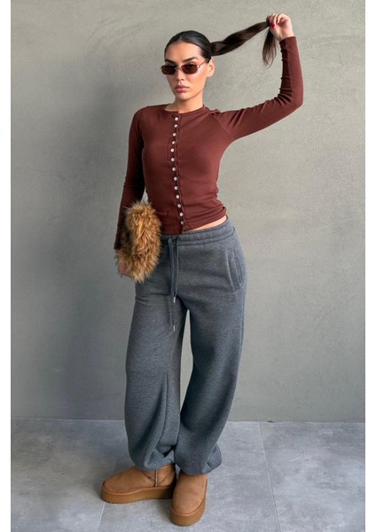 Antrasit Geniş Paça Rahat Kalıp Lastikli Eşofman Altı MG2581 indirimleri