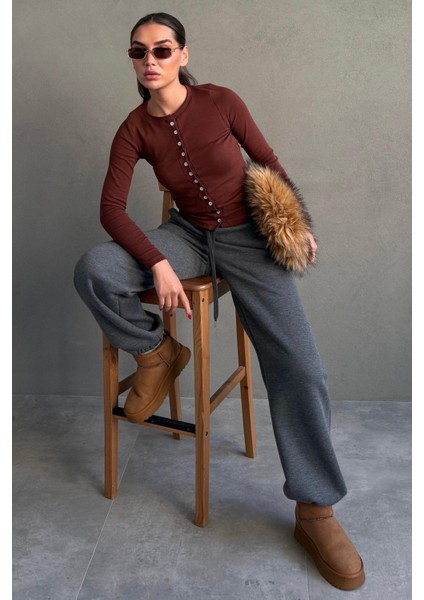 Antrasit Geniş Paça Rahat Kalıp Lastikli Eşofman Altı MG2581