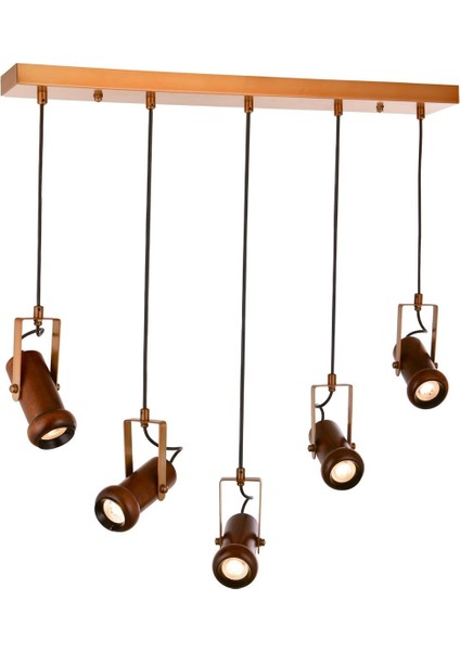 Avonnı AV-60414-5Y-EX Eskitme Boyalı Modern Avize LED Metal Ahşap 10X80CM