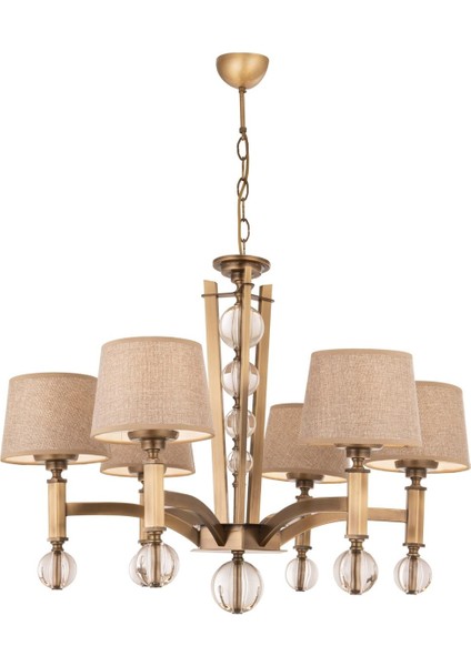 Avonnı AV-35002-6ES Eskitme Kaplama Modern Avize E27 Metal Cam Kumaş 80CM