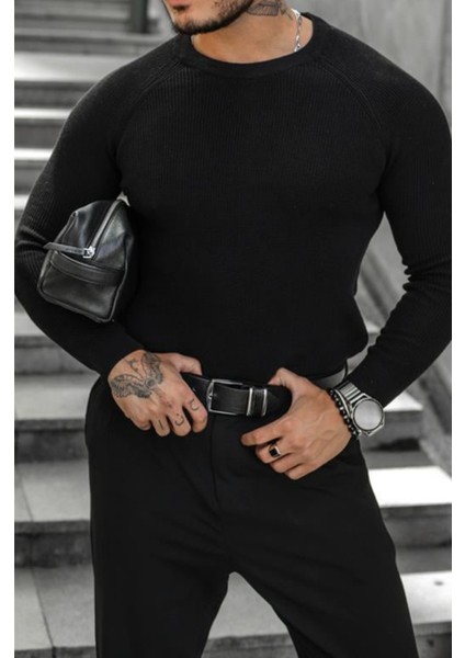 Erkek Siyah Selanik Örgü Italyan Reklan Bisiklet Yaka Triko Kazak modelleri