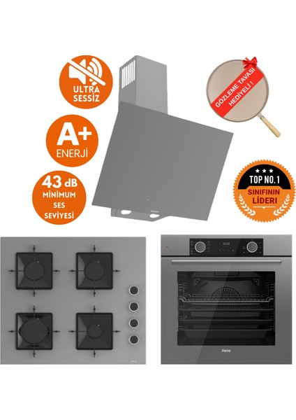 Fryart&silentart Avos Sessiz Yeni Seri Antrasit Gri Ankastre Set (D079-SA + XE63CPR + SS208 )