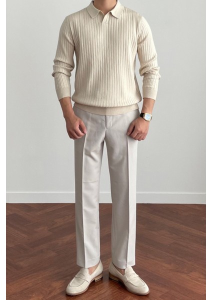 Erkek Bej Slim Fit Uzun Kollu Polo Yaka Triko Kazak fırsatları
