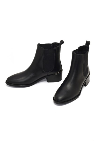 Kadın Siyah Deri Chelsea Bot 25WFD153418 modelleri