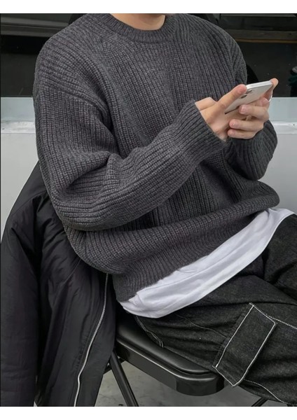 Erkek Füme Regular Fit Bisiklet Yaka Örgülü Triko modelleri