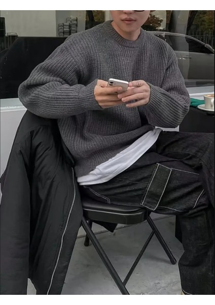 Erkek Füme Regular Fit Bisiklet Yaka Örgülü Triko indirimleri