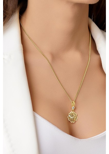 14 Ayar Altın Gurmet Zincirde Gül Motifli Telkari Kolye fiyatları