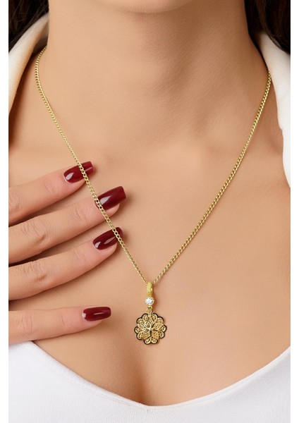 14 Ayar Altın Gurmet Zincirde Gül Motifli Telkari Kolye indirimleri