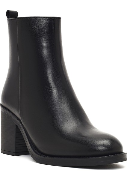 Kadın Siyah Fermuarlı Kalın Topuklu Deri Bot 25WFD512018