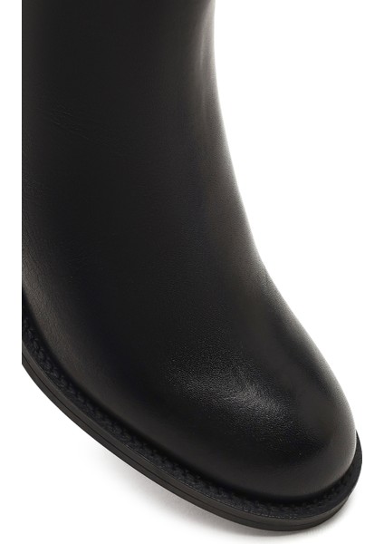 Kadın Siyah Fermuarlı Kalın Topuklu Deri Bot 25WFD512018