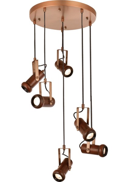 Avonnı AV-60414-6T-EX Eskitme Boyalı Modern Avize LED Metal Ahşap 50CM