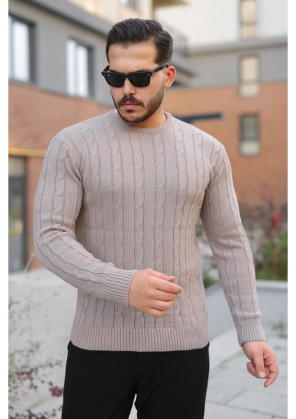 Erkek Örgü Desen Bisiklet Yaka Kazak
