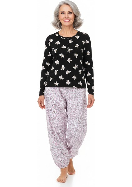 Kadın Kışlık Kadın Anne Içlik Pijama Altı %100 Pamuk Içi Miflonlu Klasik Beli Lastikli Rahat