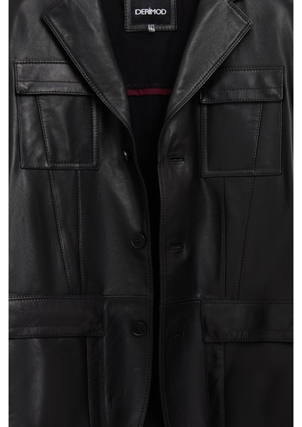 Kane Erkek Siyah Düğmeli Blazer Deri Ceket 25WGED6498AE fırsatları