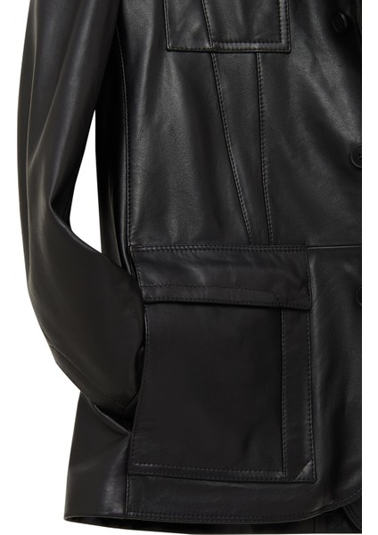 Kane Erkek Siyah Düğmeli Blazer Deri Ceket 25WGED6498AE