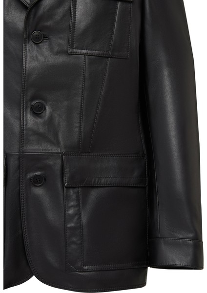 Kane Erkek Siyah Düğmeli Blazer Deri Ceket 25WGED6498AE
