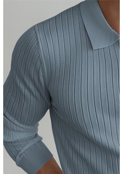 Mavi Erkek Polo Yaka Fitilli Triko Kazak fiyatları