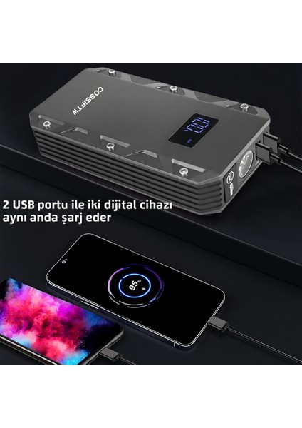 3-Ü 1 Arada 10.000 Mah Taşınabilir Akü Takviye Kiti (Powerbank + LCD + LED Işık)