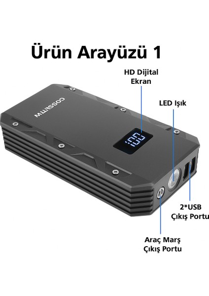 3-Ü 1 Arada 10.000 Mah Taşınabilir Akü Takviye Kiti (Powerbank + LCD + LED Işık)