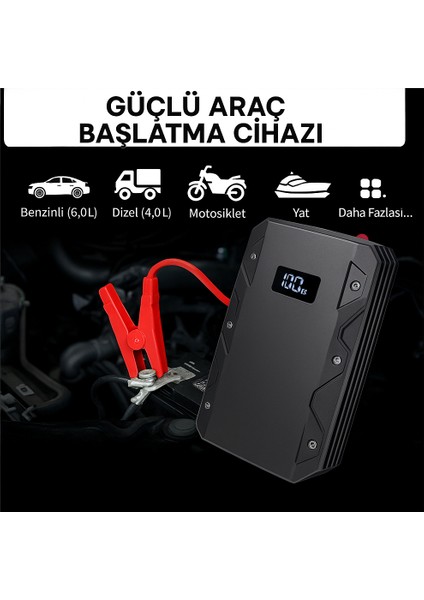 3-Ü 1 Arada 10.000 Mah Taşınabilir Akü Takviye Kiti (Powerbank + LCD + LED Işık)