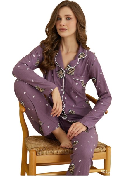 Çağrı Kadın Kışlık Süet Uzun Kollu Önü Düğmeli Yumuşak Dokulu Pijama Takımı