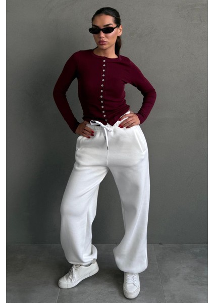 Ekru Geniş Paça Rahat Kalıp Lastikli Eşofman Altı MG2581 modelleri