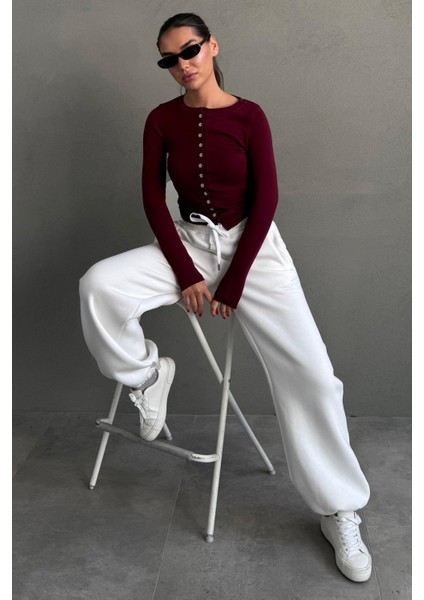 Ekru Geniş Paça Rahat Kalıp Lastikli Eşofman Altı MG2581 fırsatları