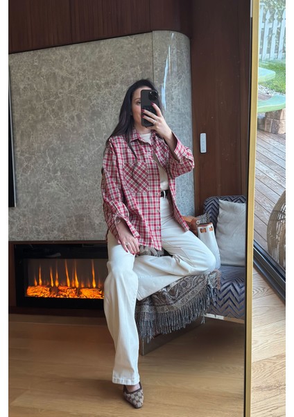 Kareli Ekose Desen Yeni Sezon Oversize Gömlek- Kırmızı modelleri