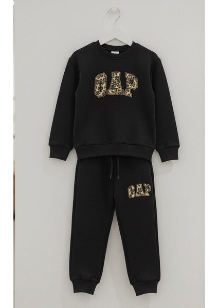 Kız Çocuk Leopar Yazı Detaylı Siyah Alt Üst Takım 3iplik fiyatları