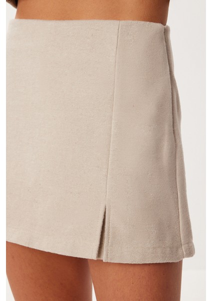 Yırtmaçlı Kaşe Mini Şort Etek LZV0042 Bej fırsatları