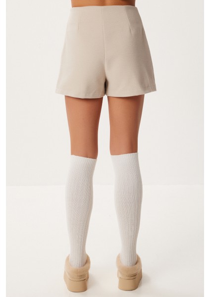 Yırtmaçlı Kaşe Mini Şort Etek LZV0042 Bej indirimleri