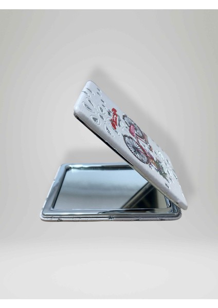 Işıltılı Bisiklet Temalı Çift Taraflı Cep Çanta Makyaj El Aynası 6cm x 9,5cm (Kod:35) fiyatları