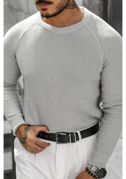 Erkek Gri Selanik Örgü Italyan Reklan Bisiklet Yaka Triko Kazak modelleri