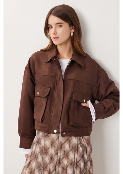 Polo Yaka Süet Ceket LDP0088 Kahverengi