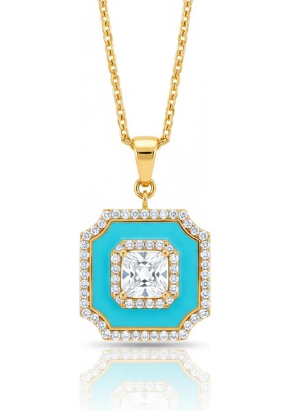 Mavi Mineli Baget Altın Kolye Ucu