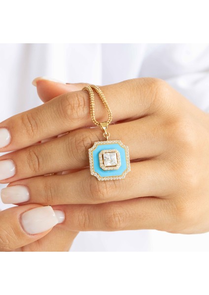 Mavi Mineli Baget Altın Kolye Ucu modelleri