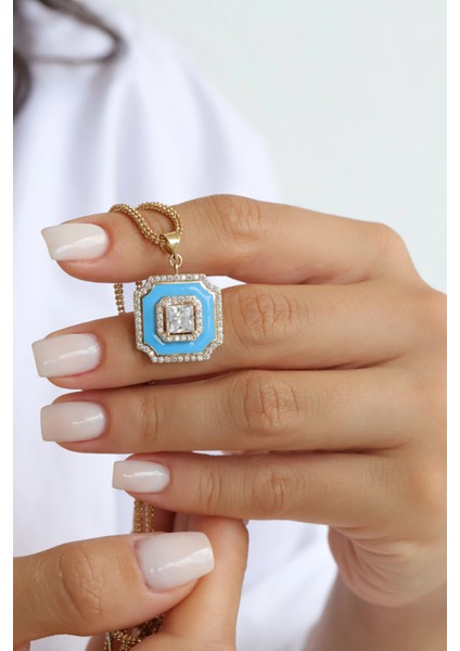 Mavi Mineli Baget Altın Kolye Ucu fırsatları