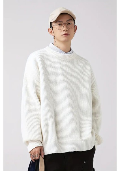 Erkek Beyaz Regular Fit Bisiklet Yaka Örgülü Triko fiyatları