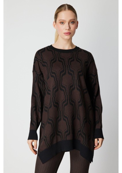 65336 Onteks Kazak Desenli Sıfır Yaka Uzun