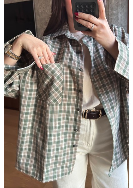 Kareli Ekose Desen Yeni Sezon Oversize Gömlek- Yeşil fiyatları