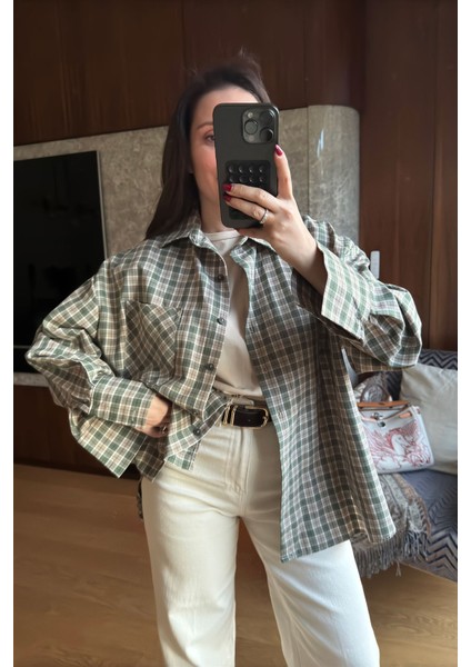Kareli Ekose Desen Yeni Sezon Oversize Gömlek- Yeşil modelleri