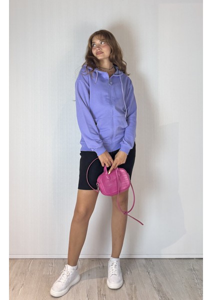Kadın Kapüşonlu Fermuarlı Cep Detaylı Oversize Hırka Sweatshirt fiyatları