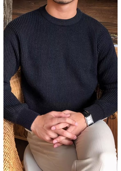 Erkek Siyah Regular Fit Bisiklet Yaka Örgülü Triko fiyatları