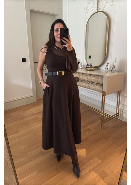 Örme Verevli Yandan Fermuarlı Etek- Kahverengi fırsatları