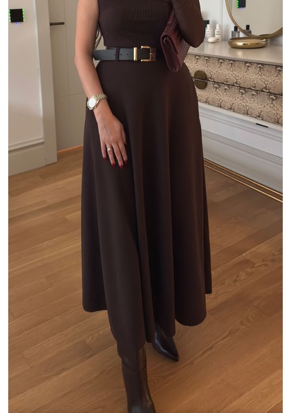 Örme Verevli Yandan Fermuarlı Etek- Kahverengi indirimleri