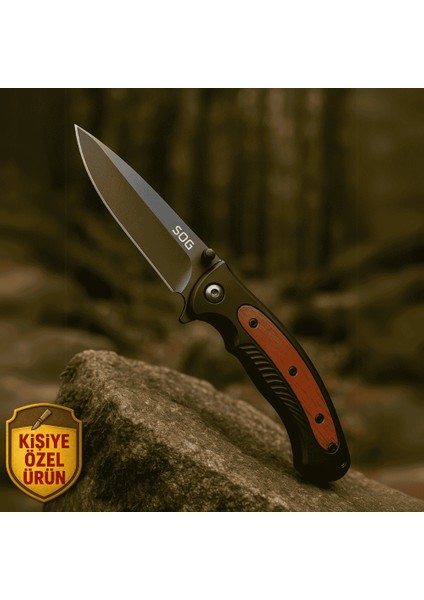 Siyah Metal Polimer Saplı Isme Özel Yazılı 9CR13MOV Kalite Paslanmaz Çelik Avcı ve Kamp Bıçağı modelleri